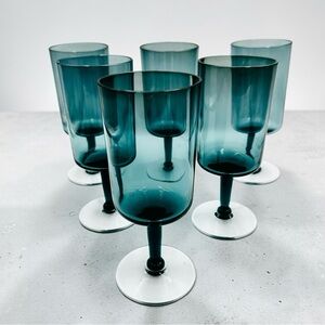 Vintage Teal Aqua Glads Stemmed Goblet Glasses Set/6 Drinkware Coastal Classic